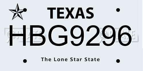 HBG9296 Texas License Plate