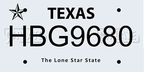 HBG9680 Texas License Plate