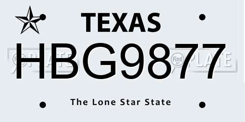 HBG9877 Texas License Plate