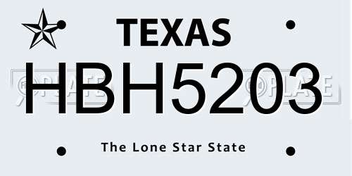 HBH5203 Texas License Plate