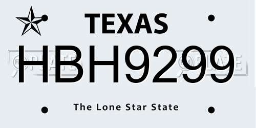 HBH9299 Texas License Plate