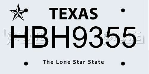 HBH9355 Texas License Plate
