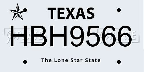 HBH9566 Texas License Plate