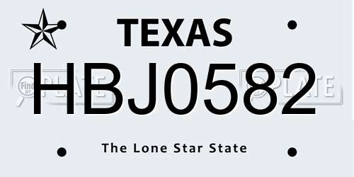 HBJ0582 Texas License Plate