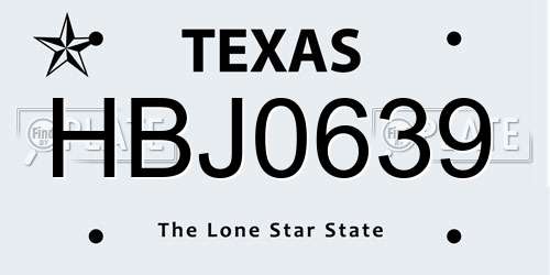 HBJ0639 Texas License Plate
