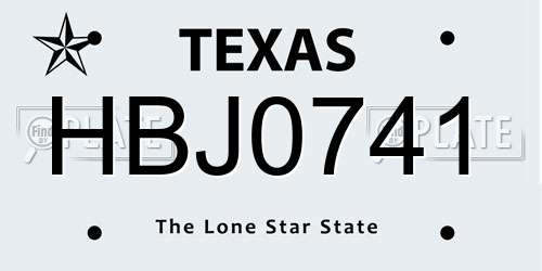 HBJ0741 Texas License Plate