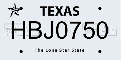 HBJ0750 Texas License Plate