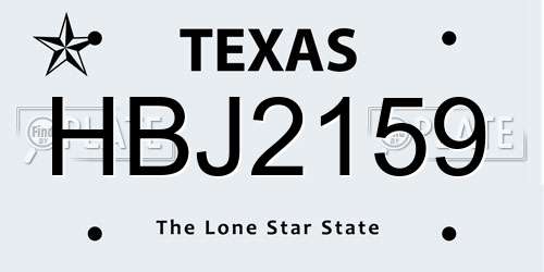 HBJ2159 Texas License Plate