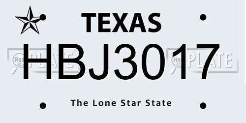 HBJ3017 Texas License Plate