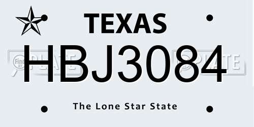 HBJ3084 Texas License Plate