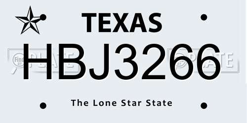 HBJ3266 Texas License Plate