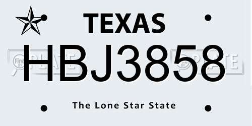 HBJ3858 Texas License Plate