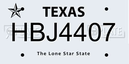 HBJ4407 Texas License Plate