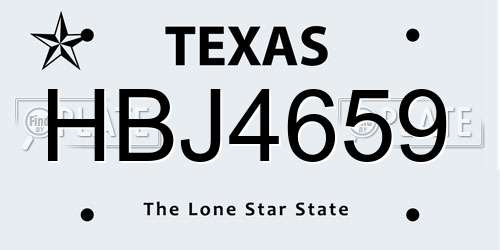 HBJ4659 Texas License Plate