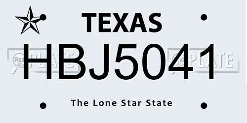 HBJ5041 Texas License Plate