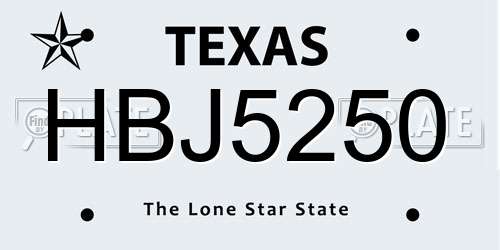 HBJ5250 Texas License Plate
