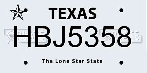 HBJ5358 Texas License Plate