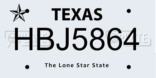 HBJ5864 Texas License Plate
