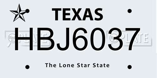 HBJ6037 Texas License Plate