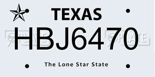 HBJ6470 Texas License Plate