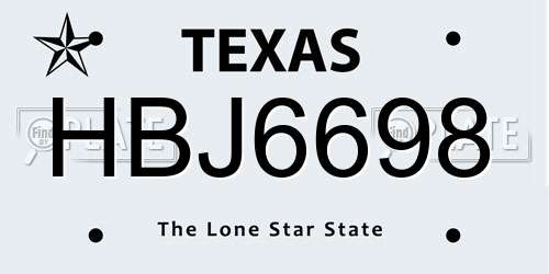 HBJ6698 Texas License Plate
