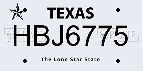 HBJ6775 Texas License Plate
