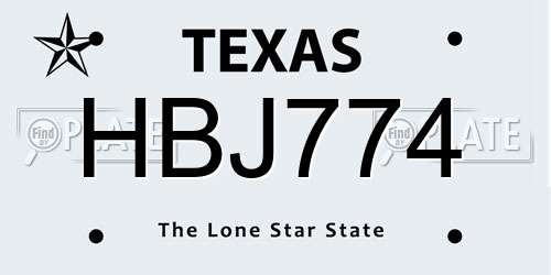 HBJ774 Texas License Plate