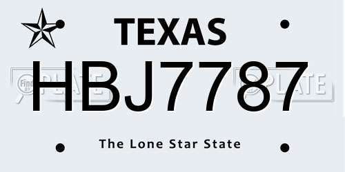 HBJ7787 Texas License Plate