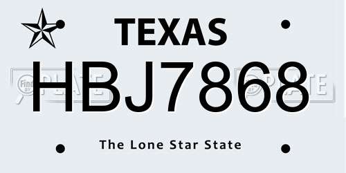 HBJ7868 Texas License Plate