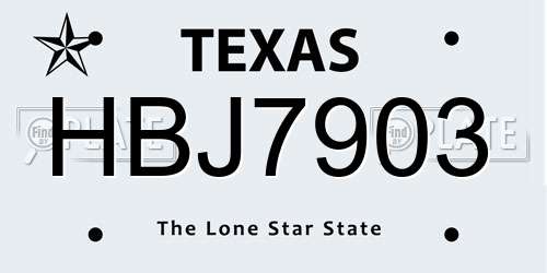 HBJ7903 Texas License Plate