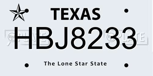 HBJ8233 Texas License Plate