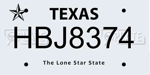 HBJ8374 Texas License Plate