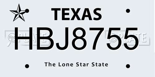 HBJ8755 Texas License Plate