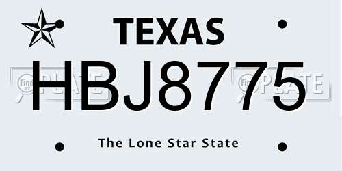 HBJ8775 Texas License Plate