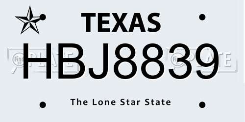 HBJ8839 Texas License Plate