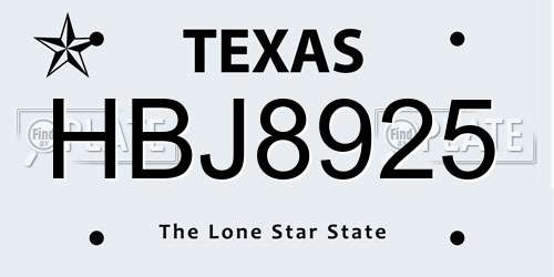 HBJ8925 Texas License Plate