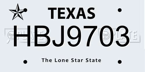 HBJ9703 Texas License Plate