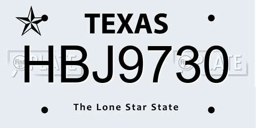 HBJ9730 Texas License Plate