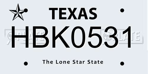 HBK0531 Texas License Plate