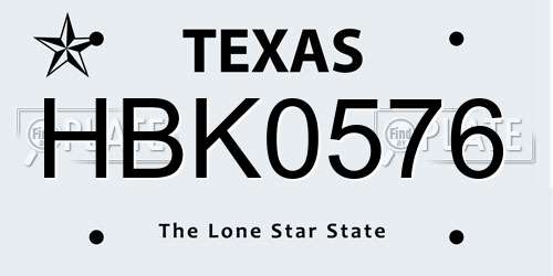 HBK0576 Texas License Plate