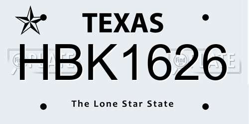 HBK1626 Texas License Plate