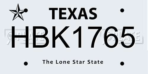 HBK1765 Texas License Plate