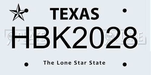 HBK2028 Texas License Plate