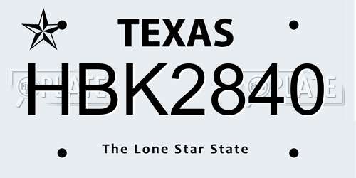 HBK2840 Texas License Plate
