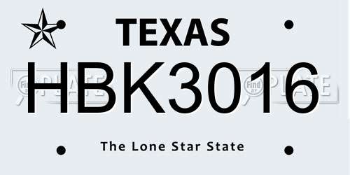 HBK3016 Texas License Plate