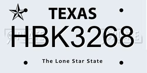 HBK3268 Texas License Plate