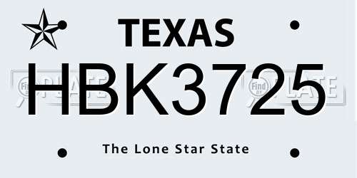 HBK3725 Texas License Plate