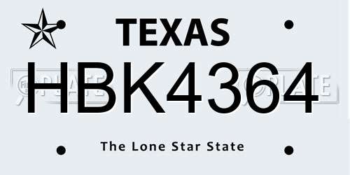 HBK4364 Texas License Plate