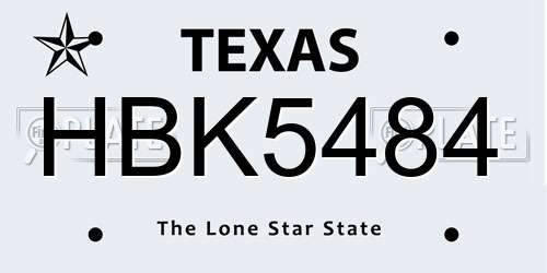 HBK5484 Texas License Plate