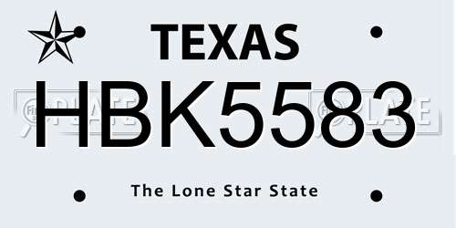 HBK5583 Texas License Plate